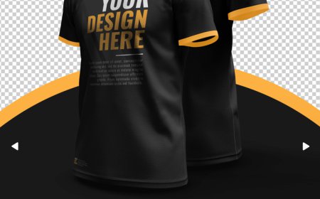 Mockup kaos hitam pria dengan lengan pendek tampak samping depan dan belakang