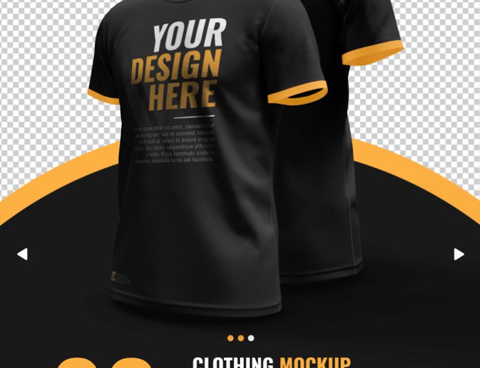 Mockup kaos hitam pria dengan lengan pendek tampak samping depan dan belakang